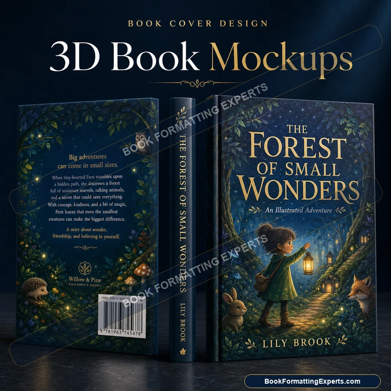 3D book mockup sample by Book Formatting Experts showing a cover on an e-reader screen