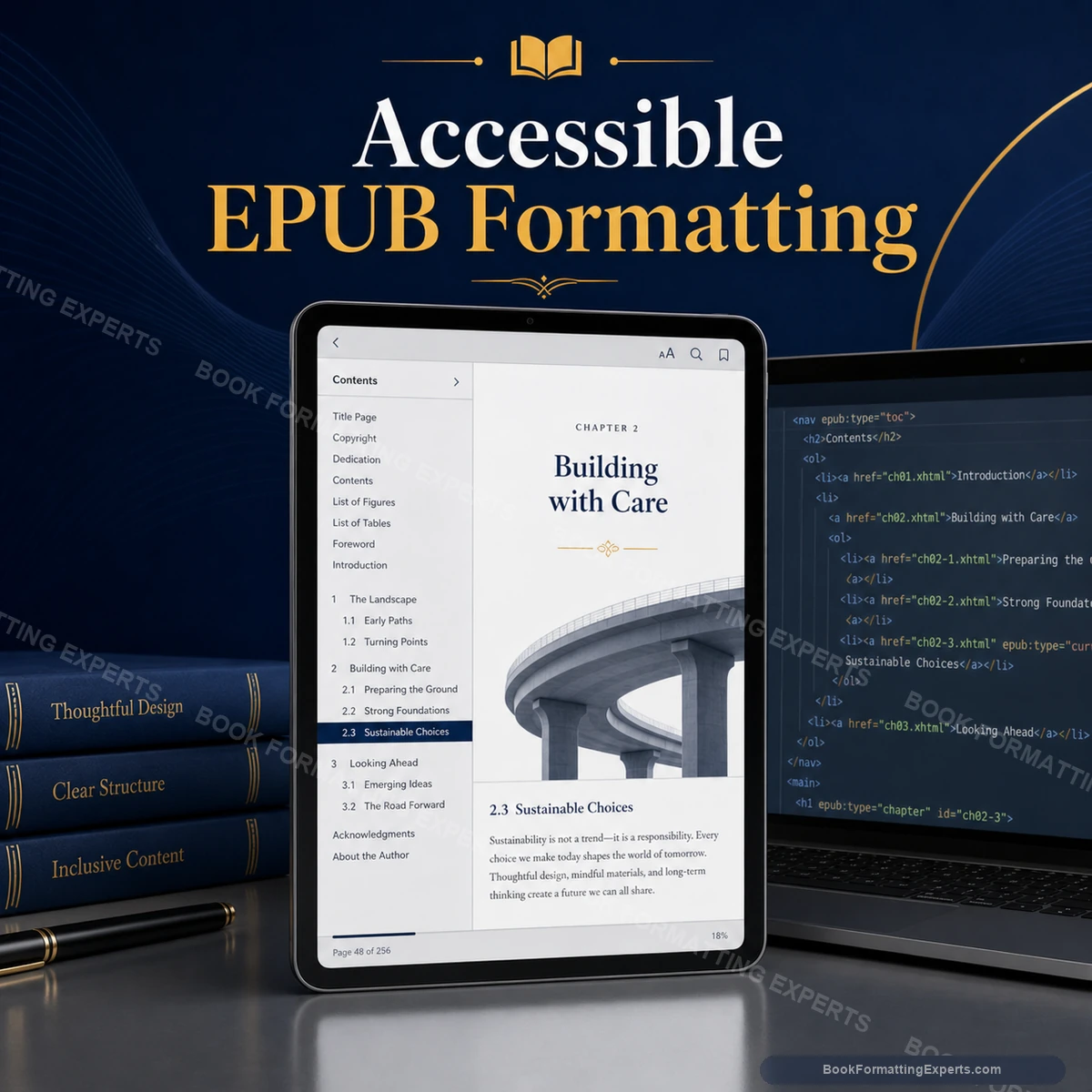Accessible EPUB Formatting sample showing accessible navigation