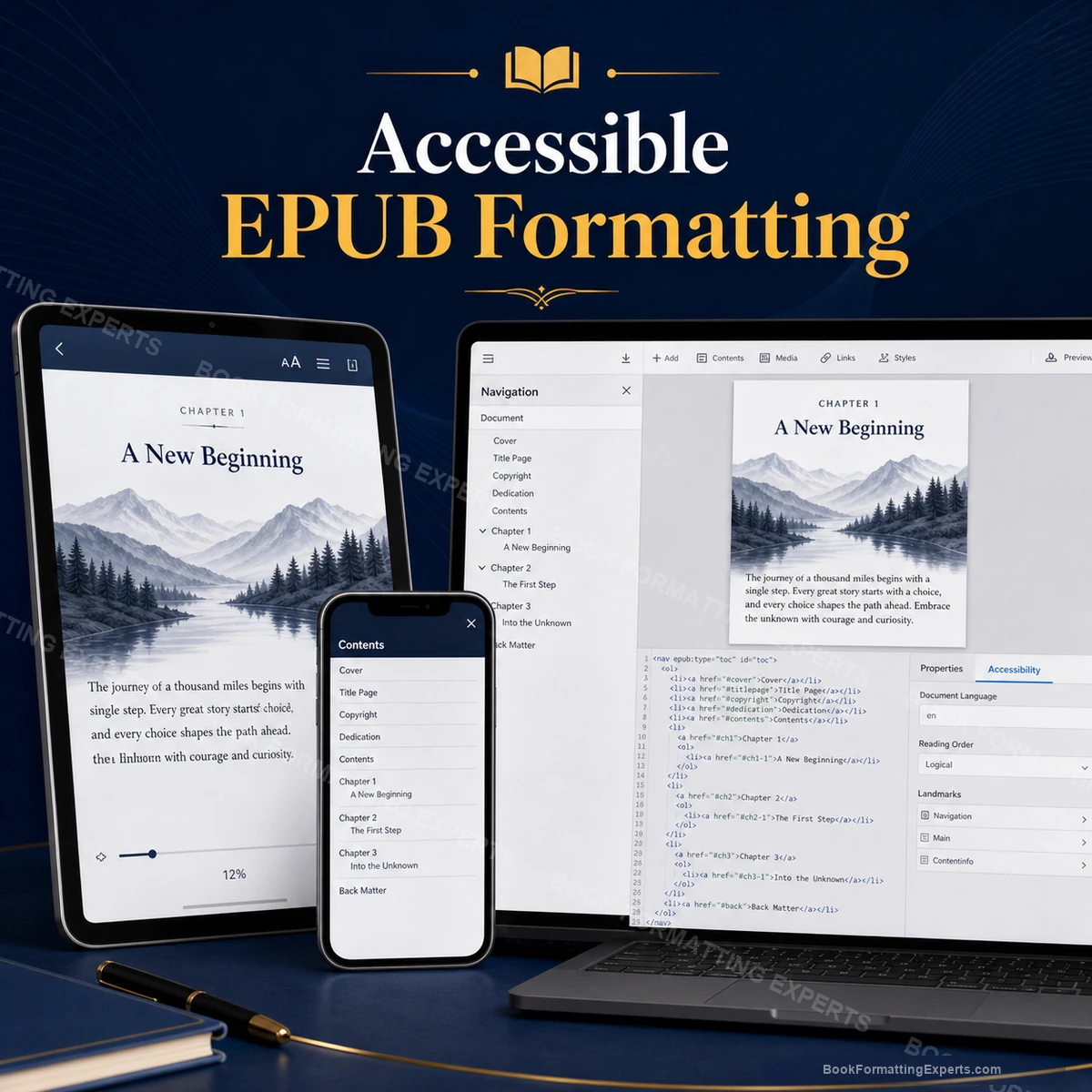 Accessible EPUB Formatting sample showing logical reading order