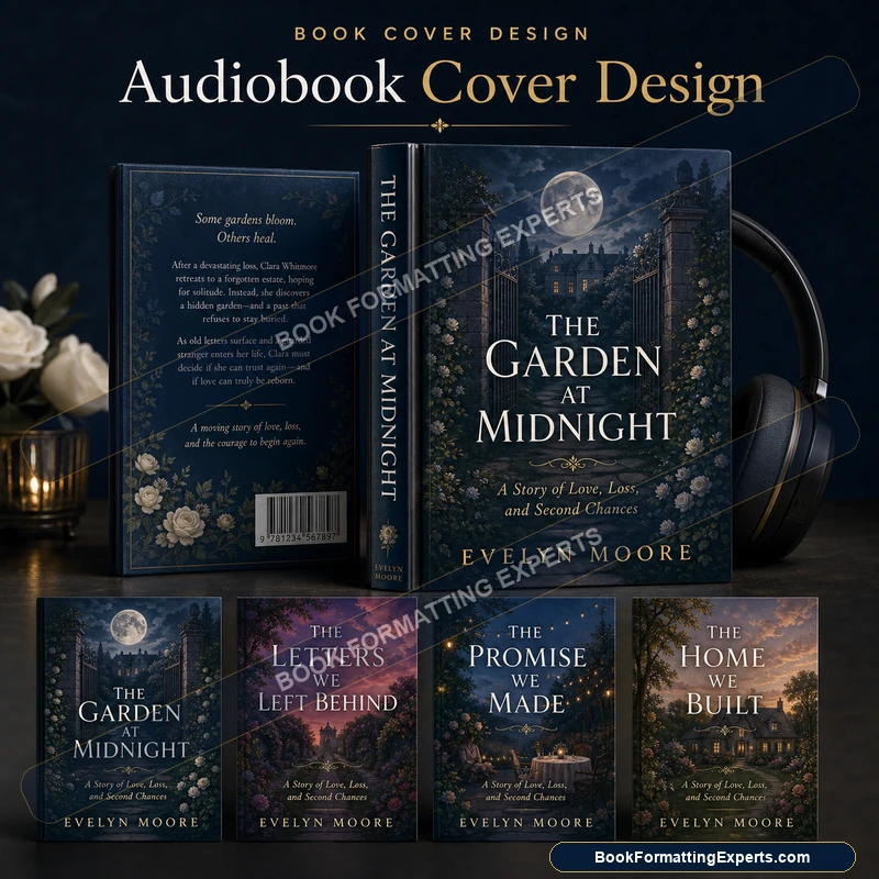 Audiobook cover design sample by Book Formatting Experts showing a type-led square audio cover
