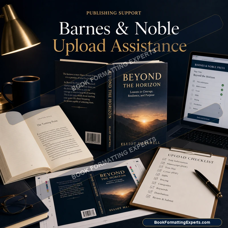 Barnes & Noble upload assistance sample by Book Formatting Experts showing a Nook eBook cleared through B&N validation