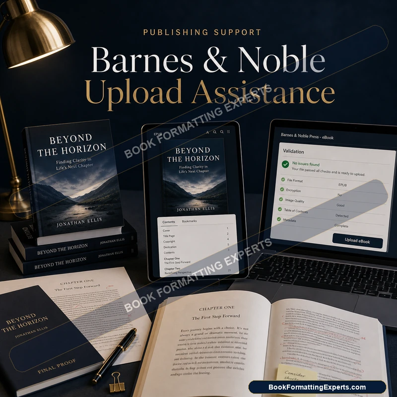 Barnes & Noble upload assistance sample by Book Formatting Experts showing errors cleared in B&N Press validation
