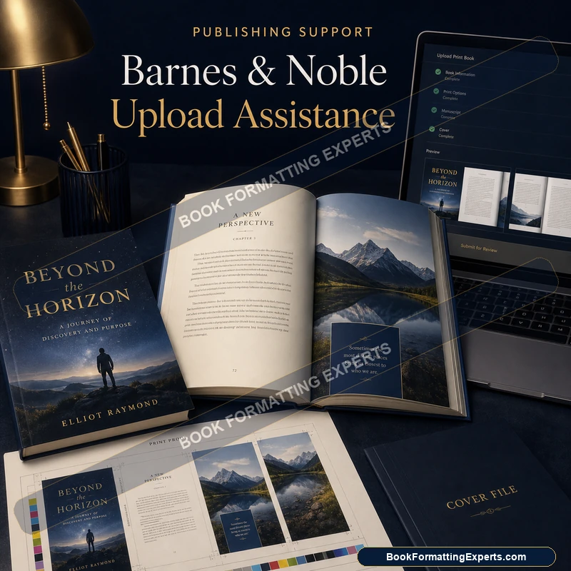 Barnes & Noble upload assistance sample by Book Formatting Experts showing metadata entered on B&N Press for bn.com