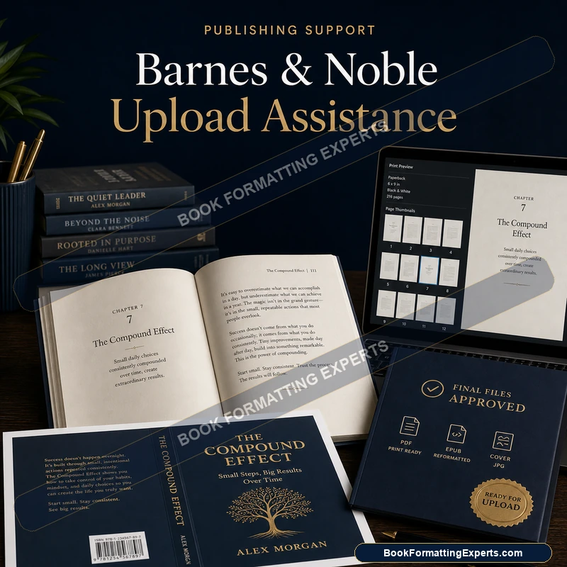 Barnes & Noble upload assistance sample by Book Formatting Experts showing a finished book live on bn.com after upload