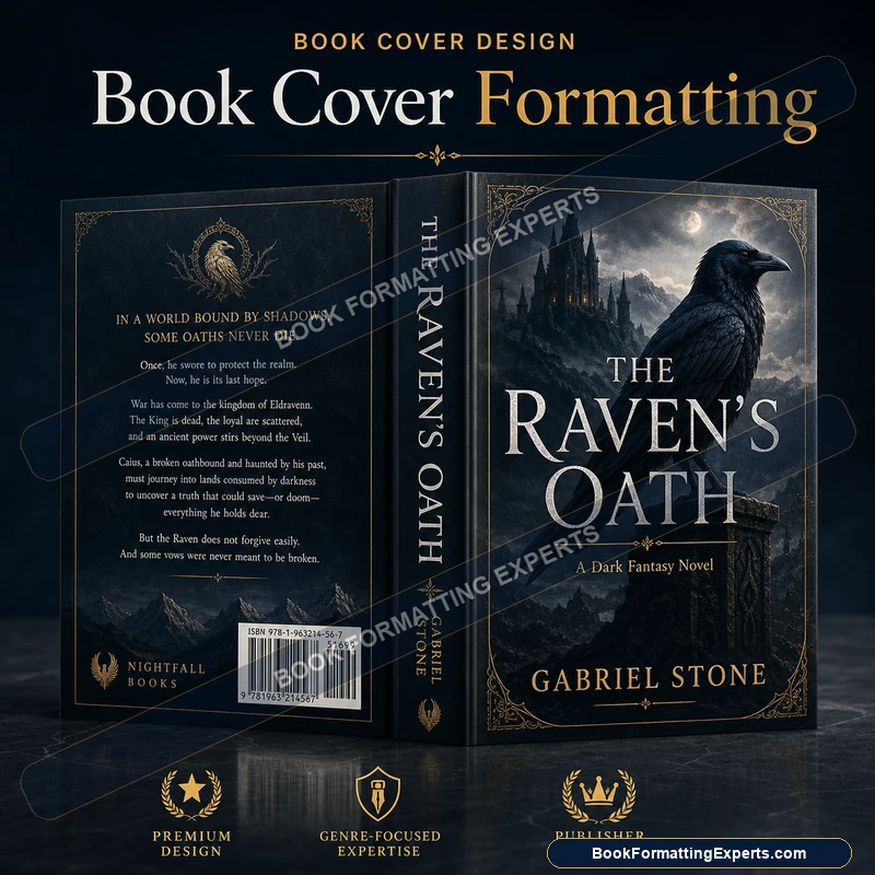 Book cover formatting sample by Book Formatting Experts showing a full-bleed wraparound with artwork carried past the trim