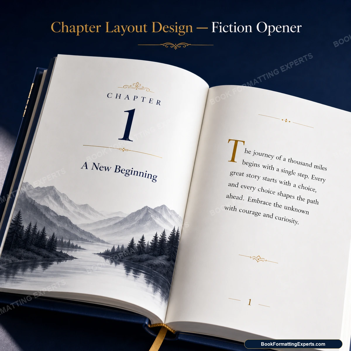 Chapter layout design sample by Book Formatting Experts showing a literary fiction chapter opener with a drop cap
