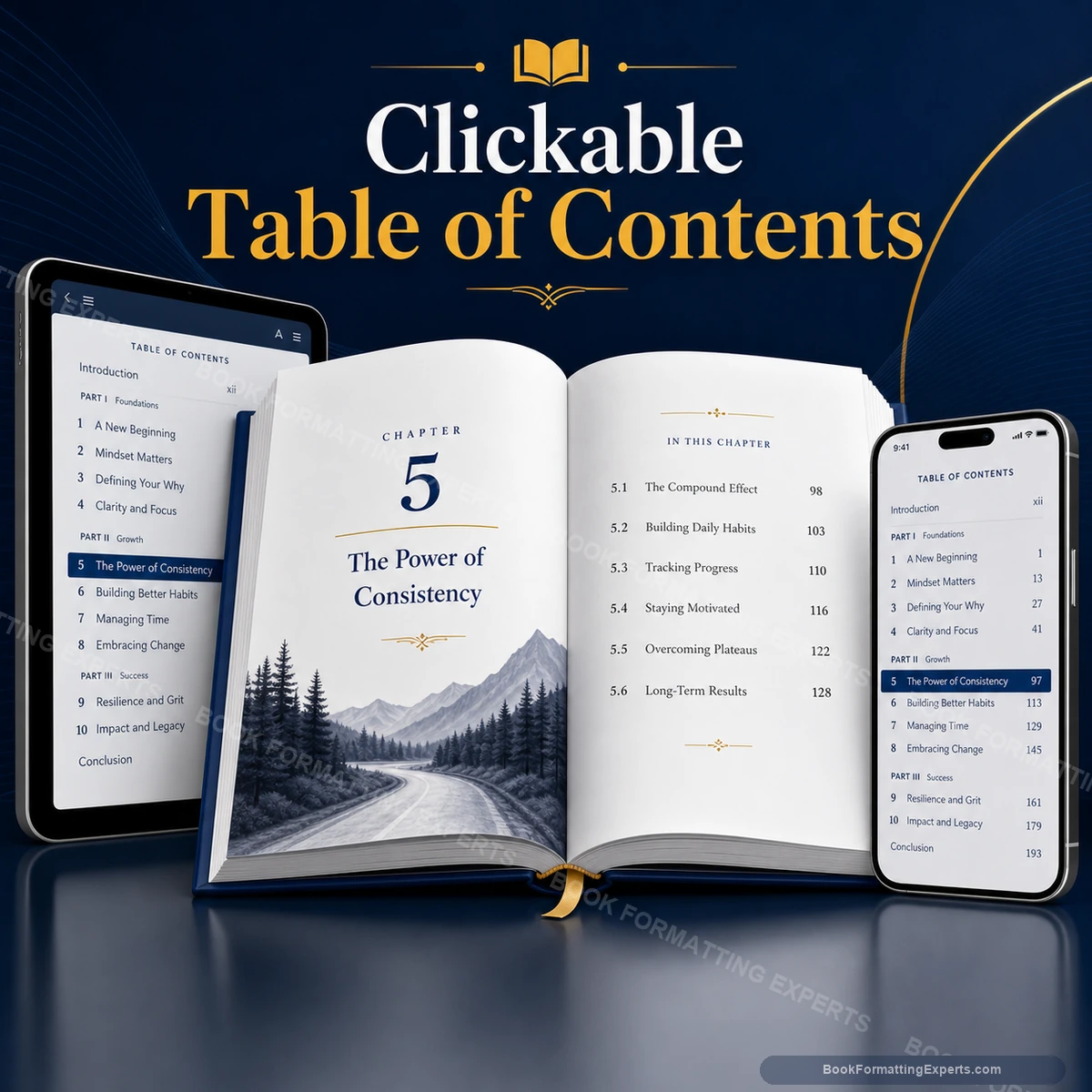 Clickable Table of Contents sample showing nonfiction section navigation