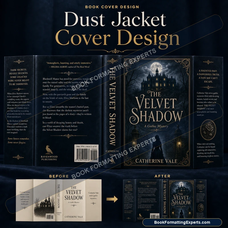 Dust jacket cover design sample by Book Formatting Experts showing a legible spine set to the correct width