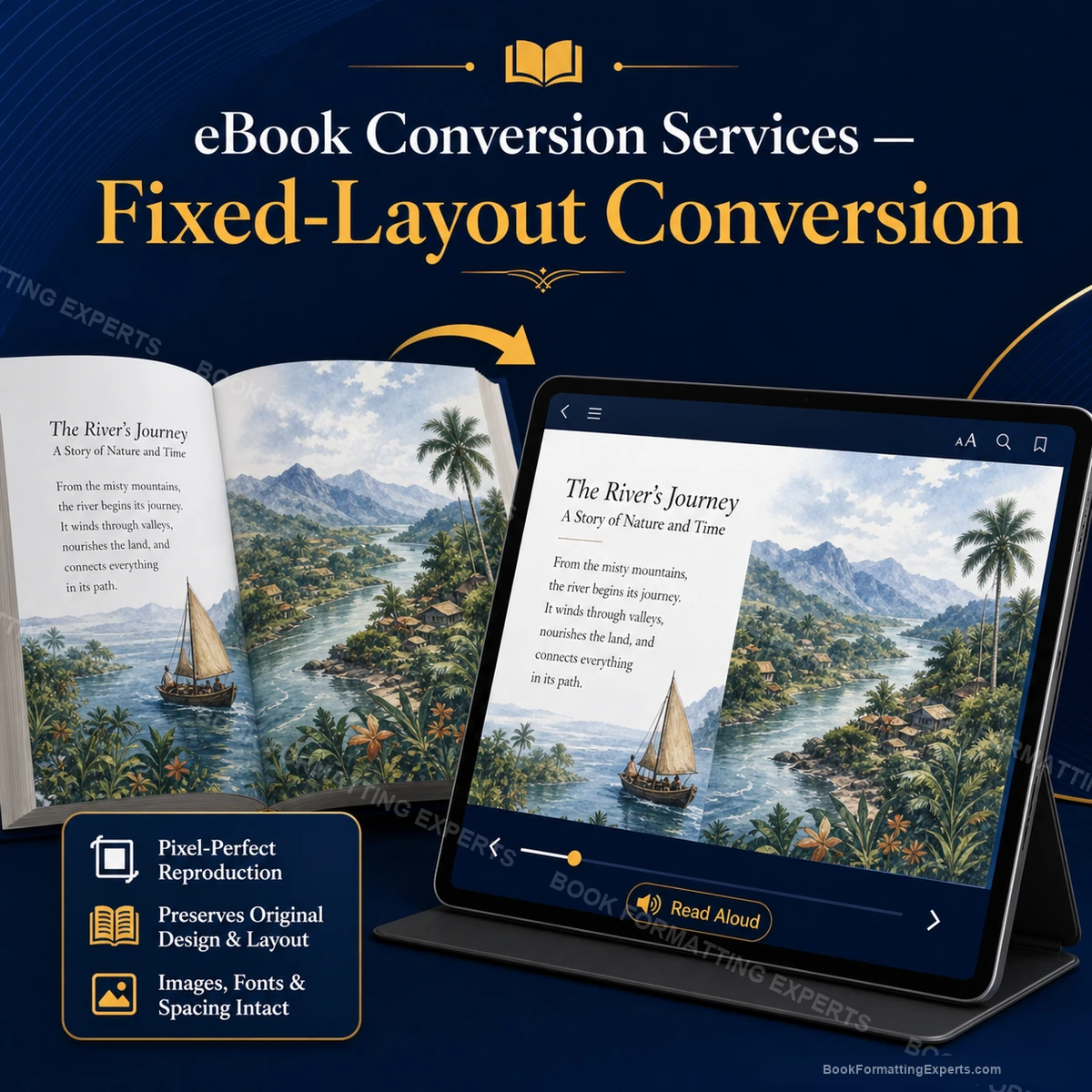 eBook Conversion Services sample showing fixed-layout conversion