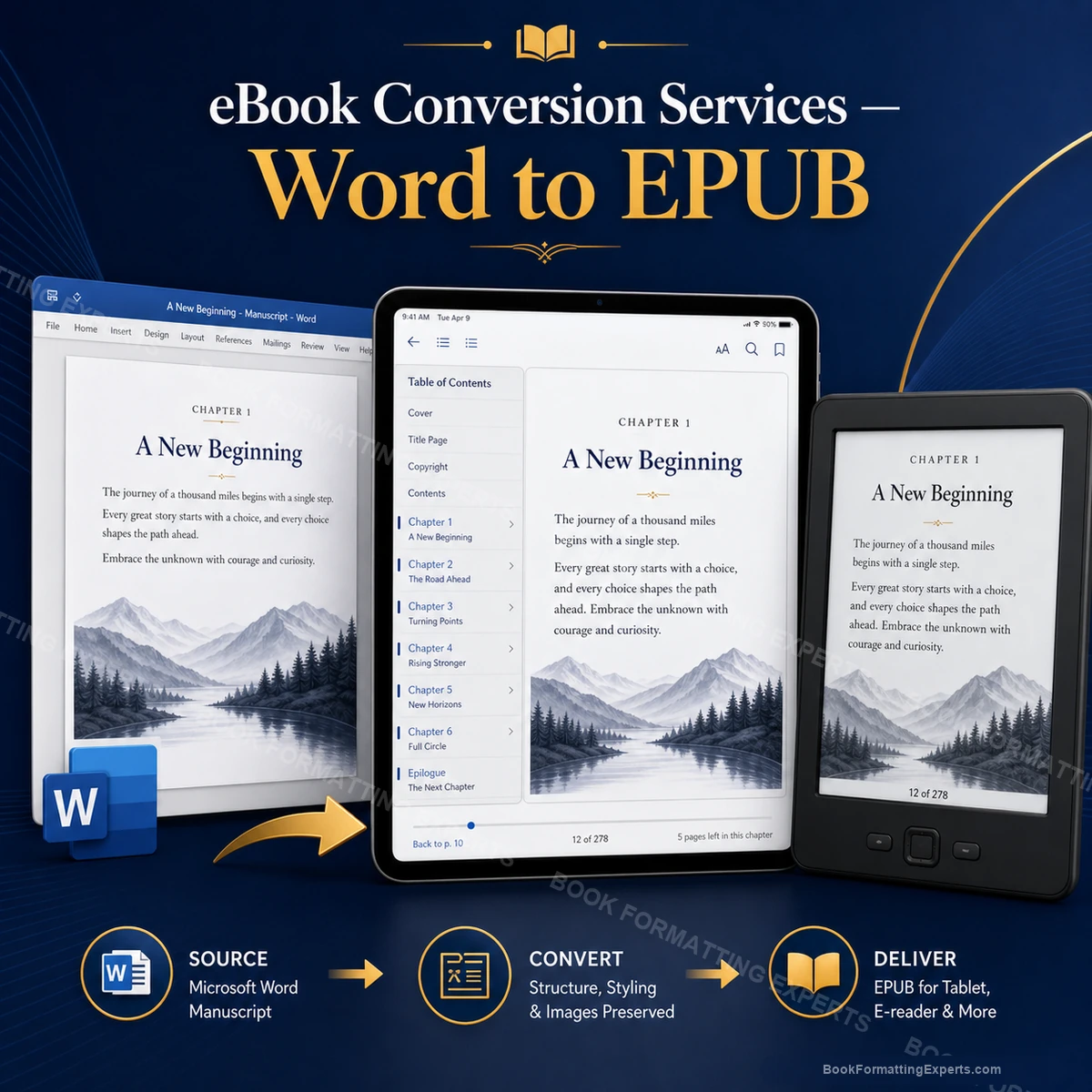 eBook Conversion Services sample showing word to epub conversion