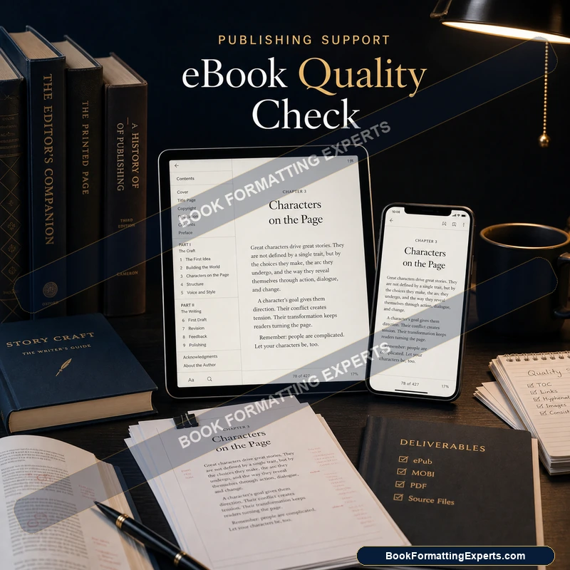eBook Quality Check sample by Book Formatting Experts showing an eBook passing validation with zero errors
