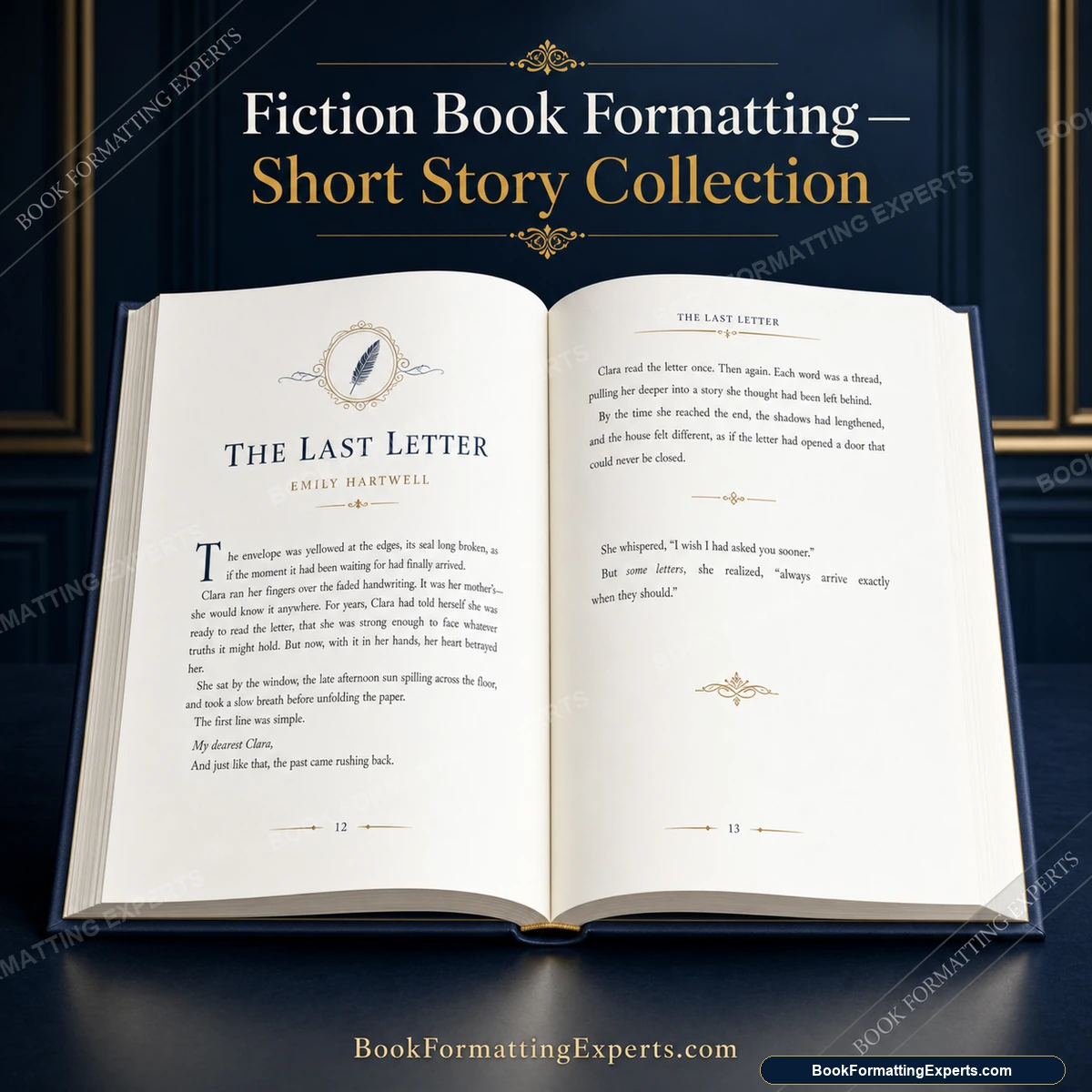 Fiction Book Formatting sample by Book Formatting Experts showing a short story collection interior with a full story title page opening on a recto
