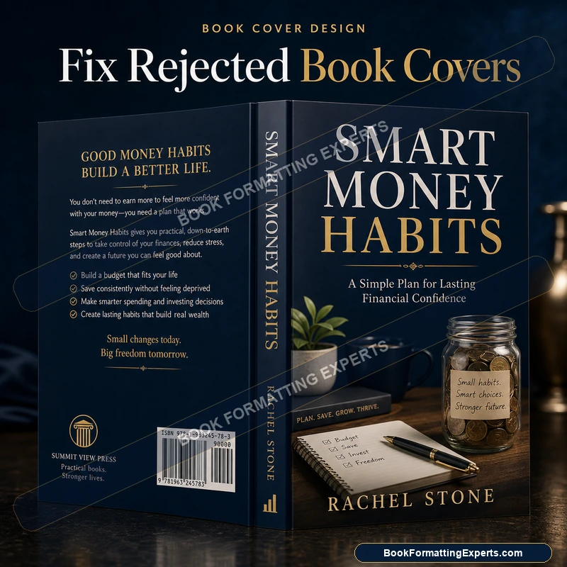 Rejected book cover fix by Book Formatting Experts showing artwork brought to 300 DPI at final size