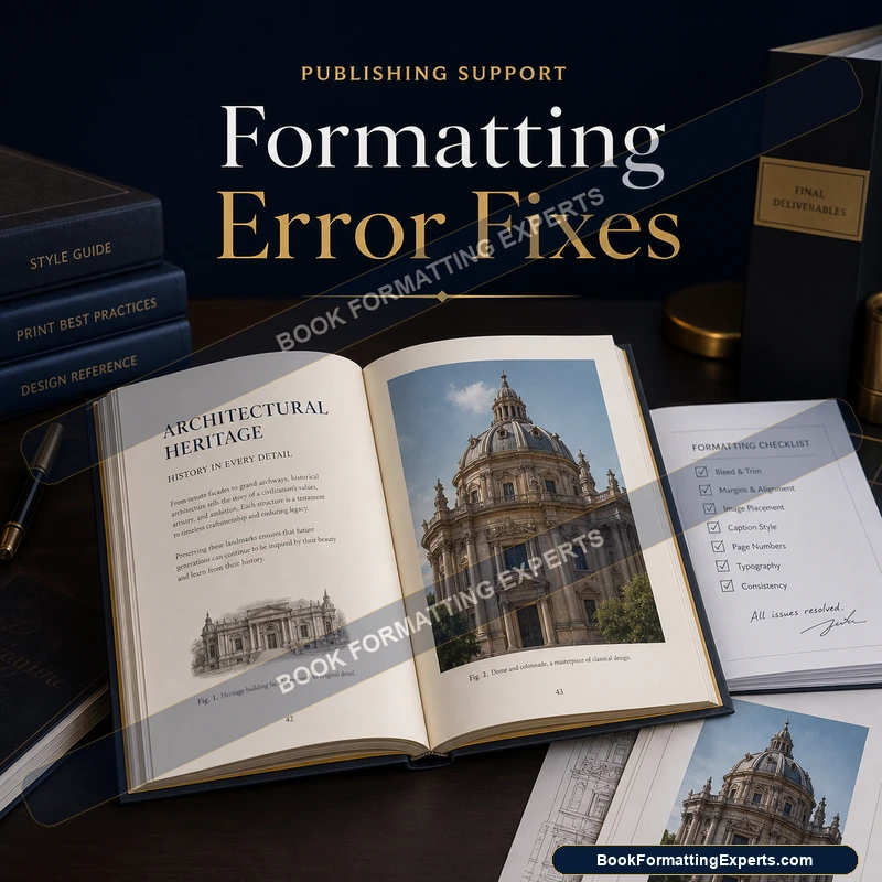 Formatting error fixes sample by Book Formatting Experts showing chapters that started mid-page corrected to open cleanly