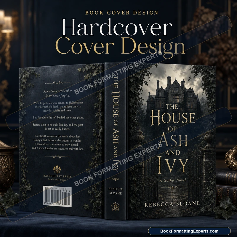 Hardcover cover design sample by Book Formatting Experts showing a full printed case wrap around the boards