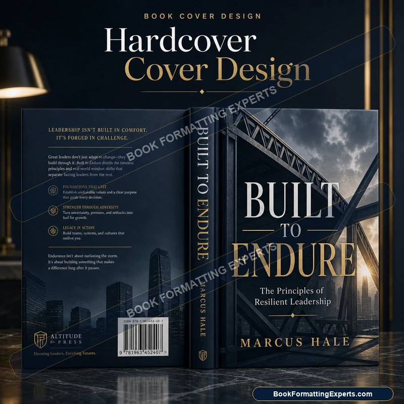 Hardcover cover design sample by Book Formatting Experts showing a wider premium spine sized for a case binding