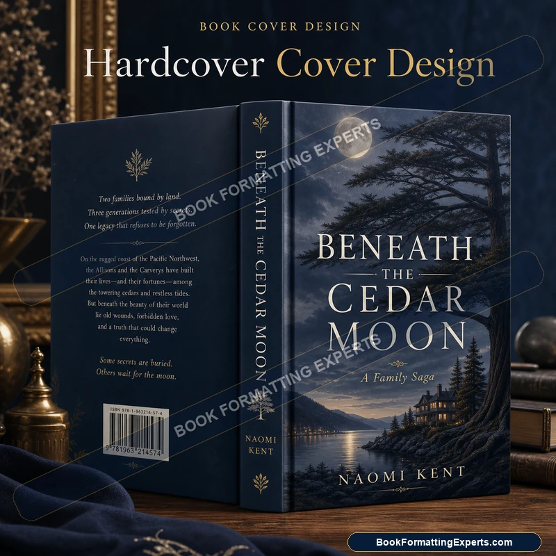 Hardcover cover design sample by Book Formatting Experts showing a gift hardcover with a cloth cover and dust jacket