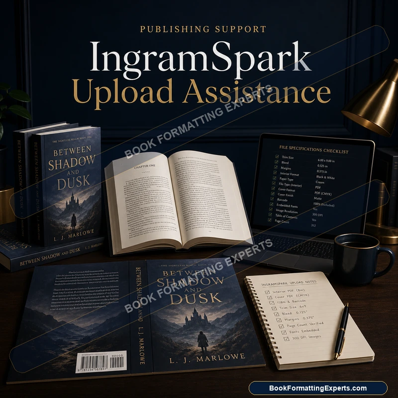 IngramSpark upload assistance sample by Book Formatting Experts showing a file cleared through IngramSpark preflight