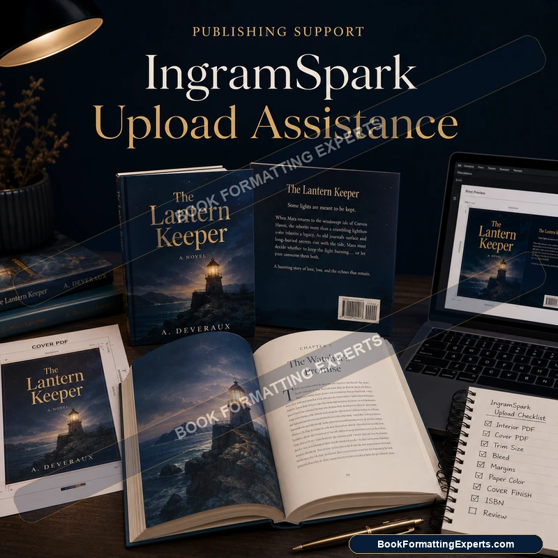 IngramSpark upload assistance sample by Book Formatting Experts showing an interior uploaded and preflighted on IngramSpark