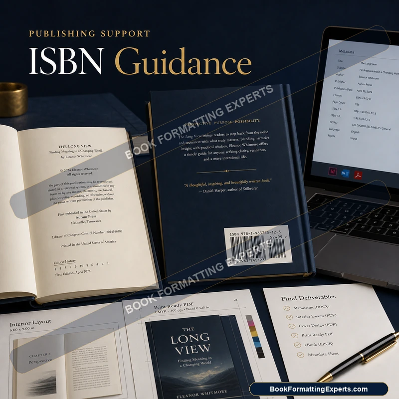 ISBN Guidance sample by Book Formatting Experts counting ISBNs needed across eBook, paperback, hardcover and audiobook