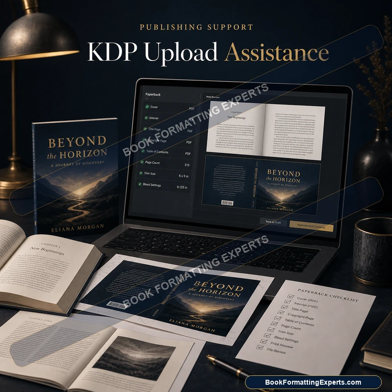 KDP upload assistance sample by Book Formatting Experts showing a Kindle eBook cleared through the KDP previewer