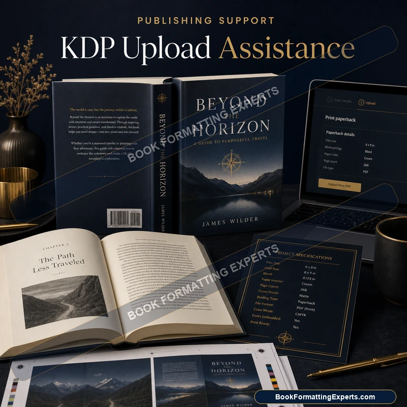 KDP upload assistance sample by Book Formatting Experts showing errors cleared in the Amazon KDP previewer