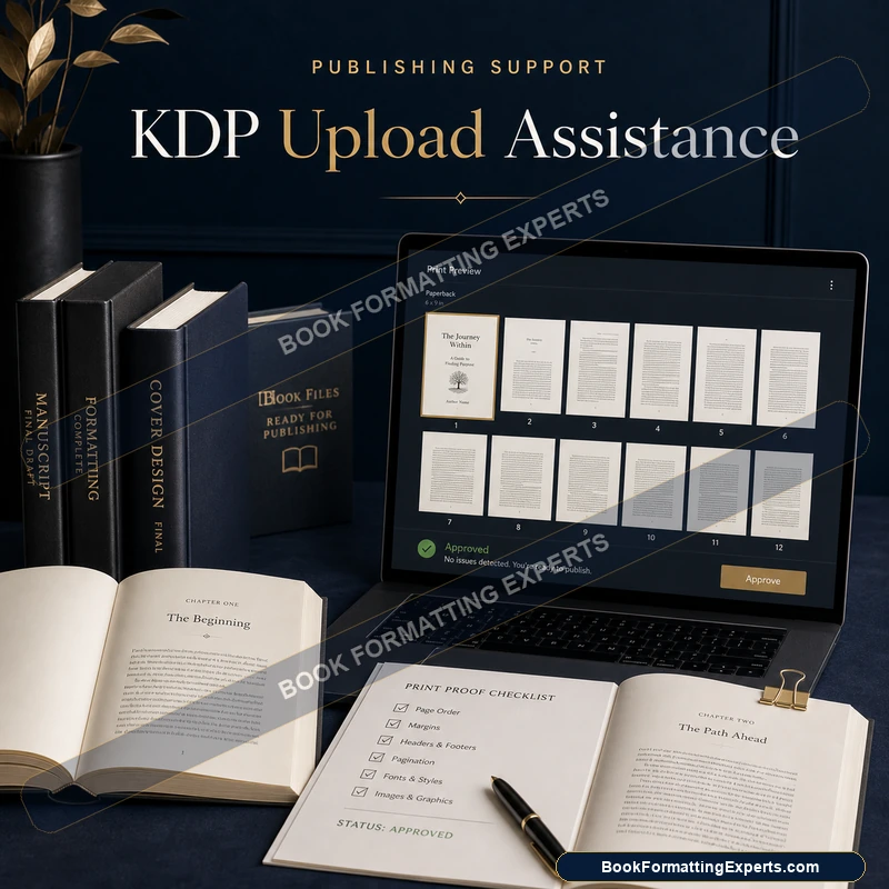 KDP upload assistance sample by Book Formatting Experts showing a finished book live on Amazon after upload