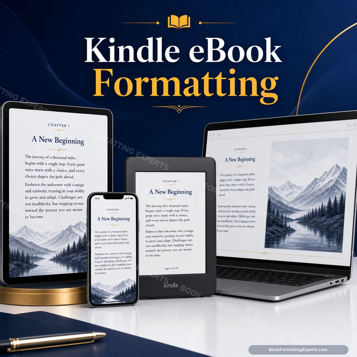 Kindle eBook Formatting sample showing multi device preview