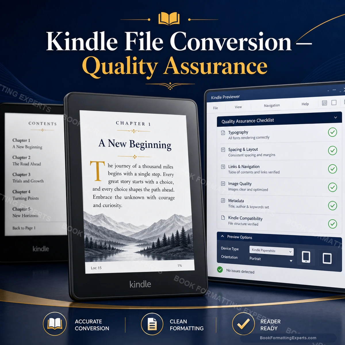 Kindle File Conversion sample showing quality assurance