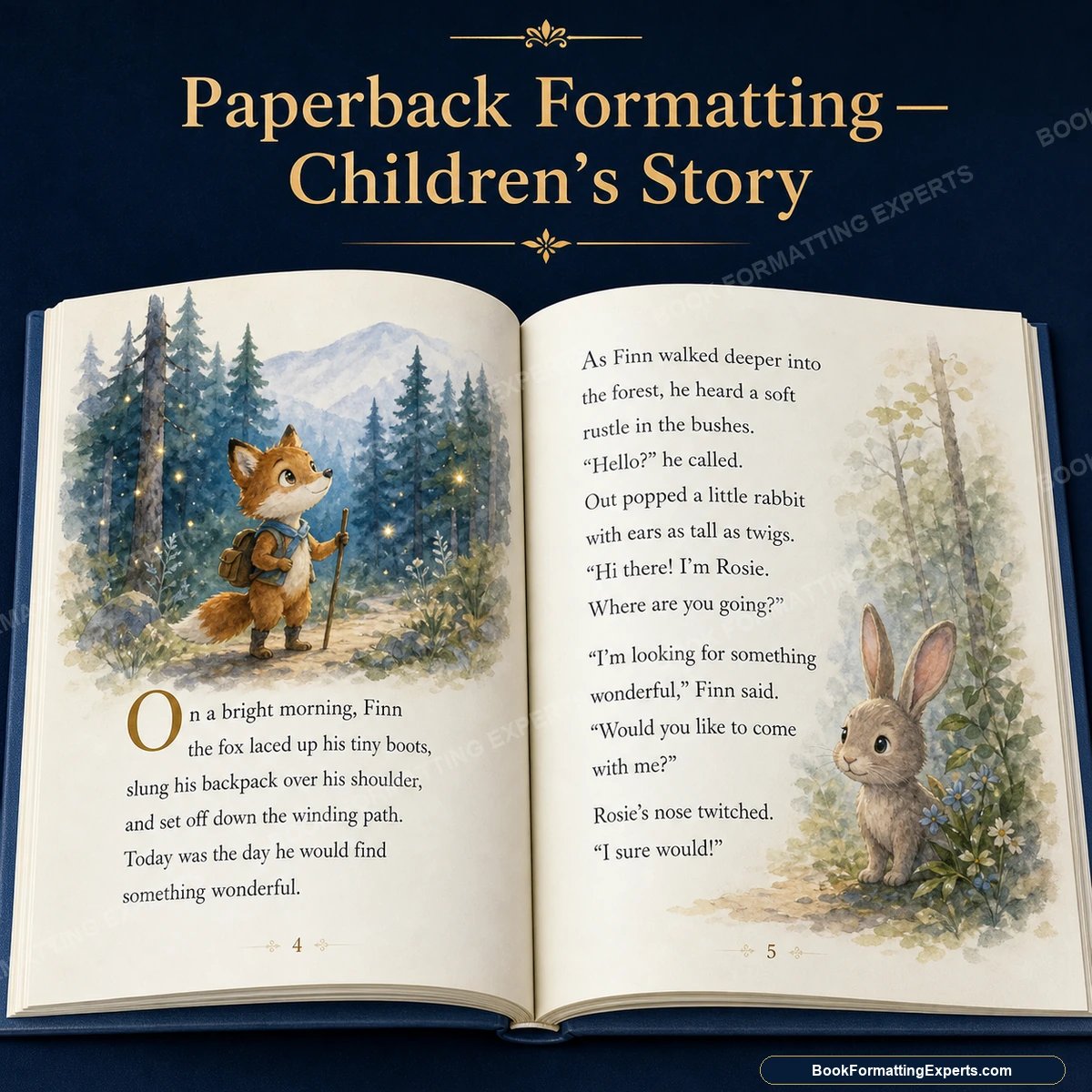Paperback formatting sample by Book Formatting Experts showing a children's story softcover interior