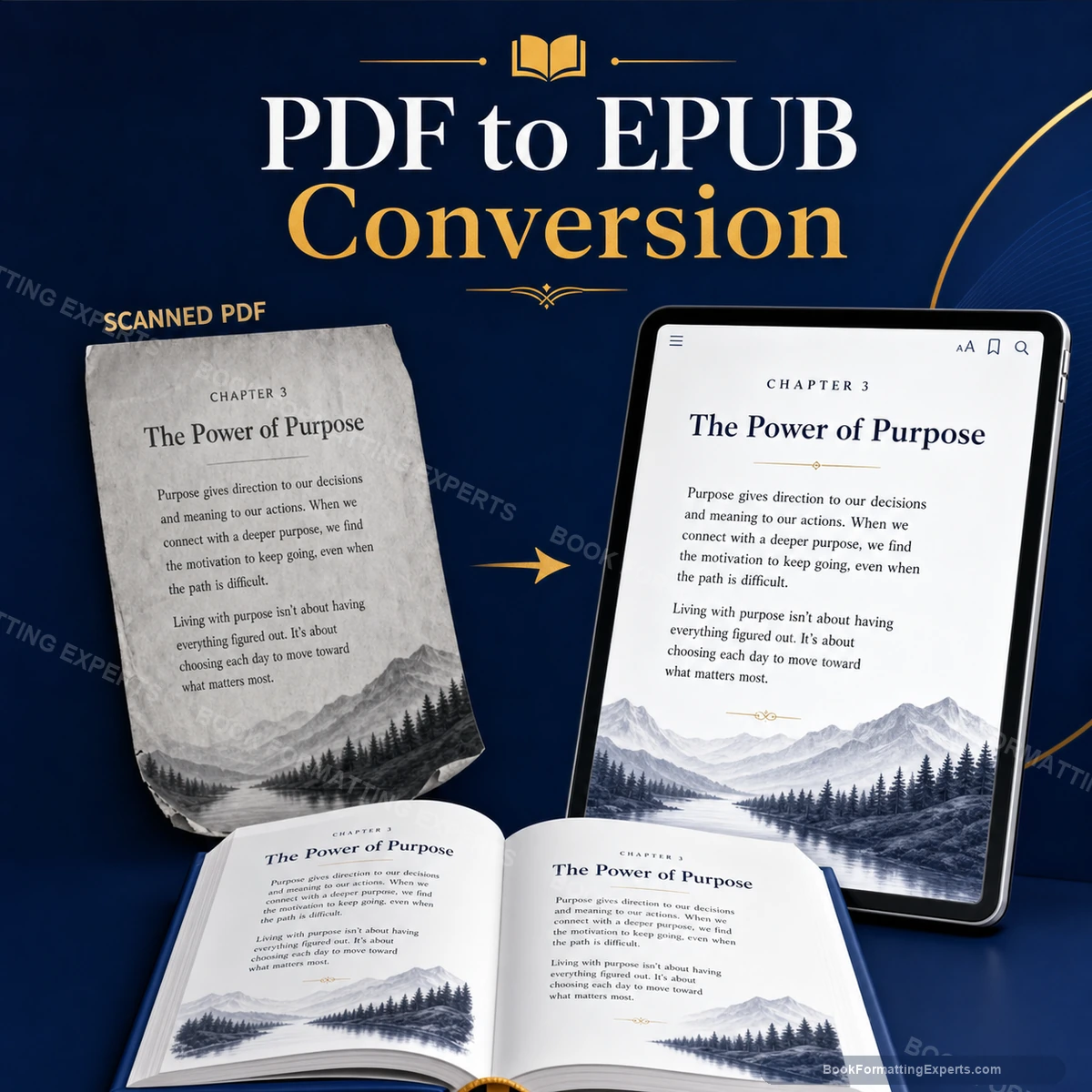 PDF to EPUB Conversion sample showing scanned pdf rebuild