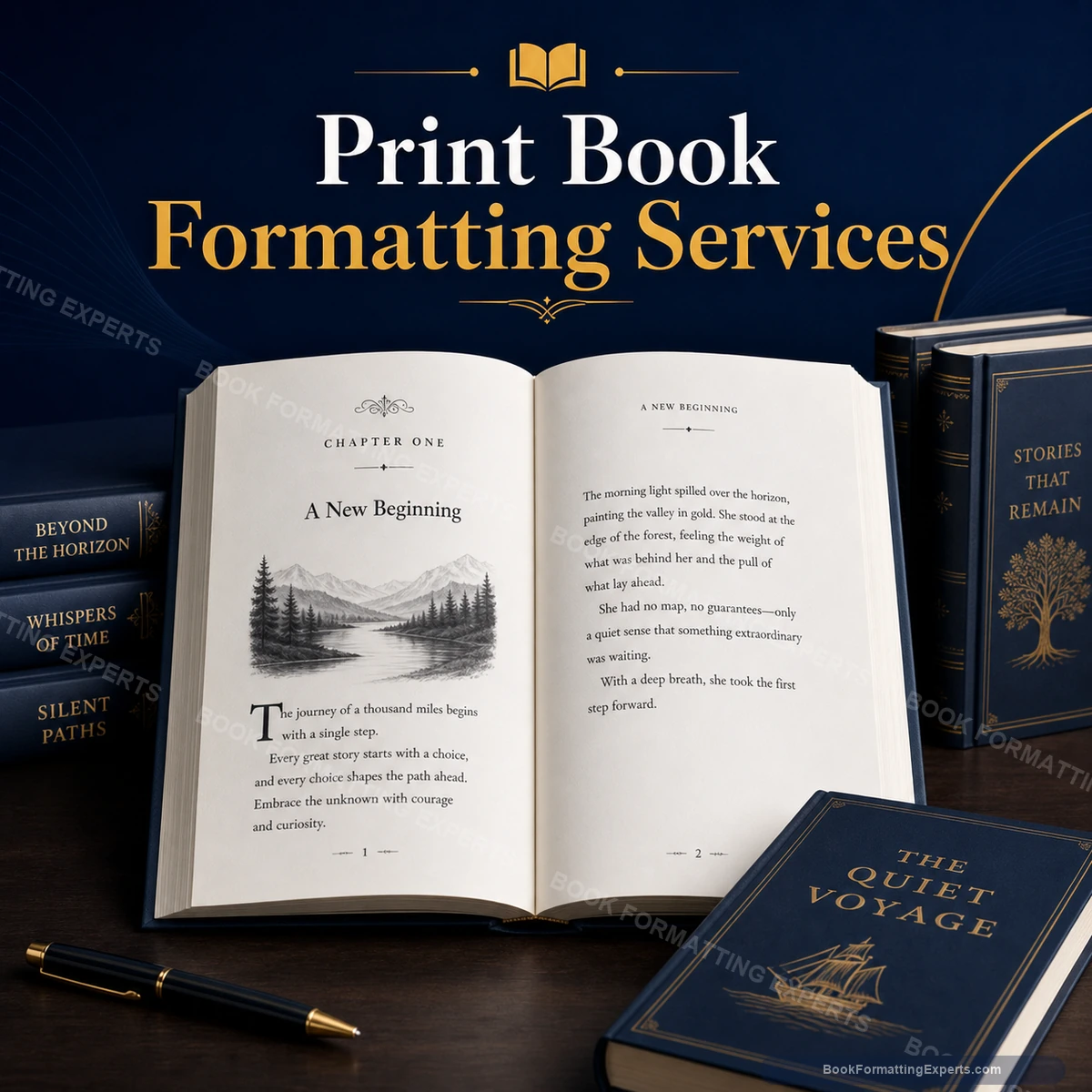 Print book formatting sample by Book Formatting Experts showing a fiction paperback interior with balanced margins