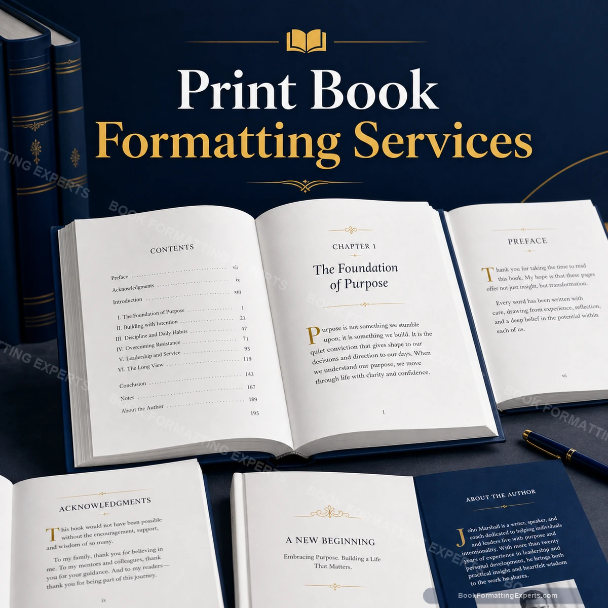 Print book formatting sample by Book Formatting Experts showing a correctly ordered front matter sequence
