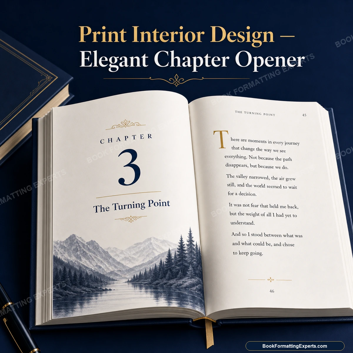 Print interior design sample by Book Formatting Experts showing an elegant custom chapter opener