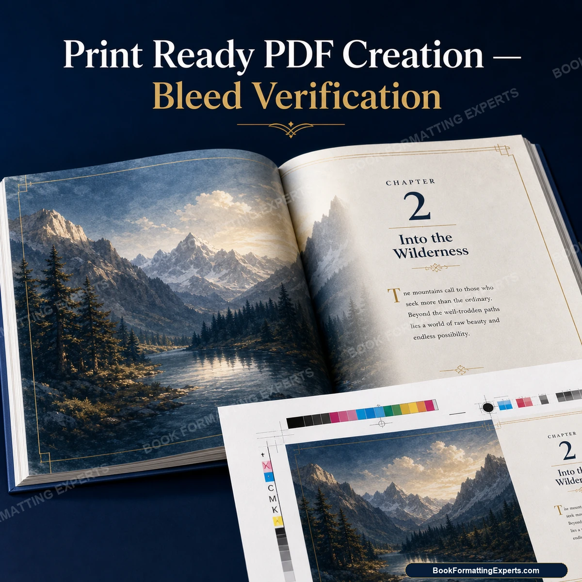 Print ready PDF creation sample by Book Formatting Experts showing bleed verification on every edge