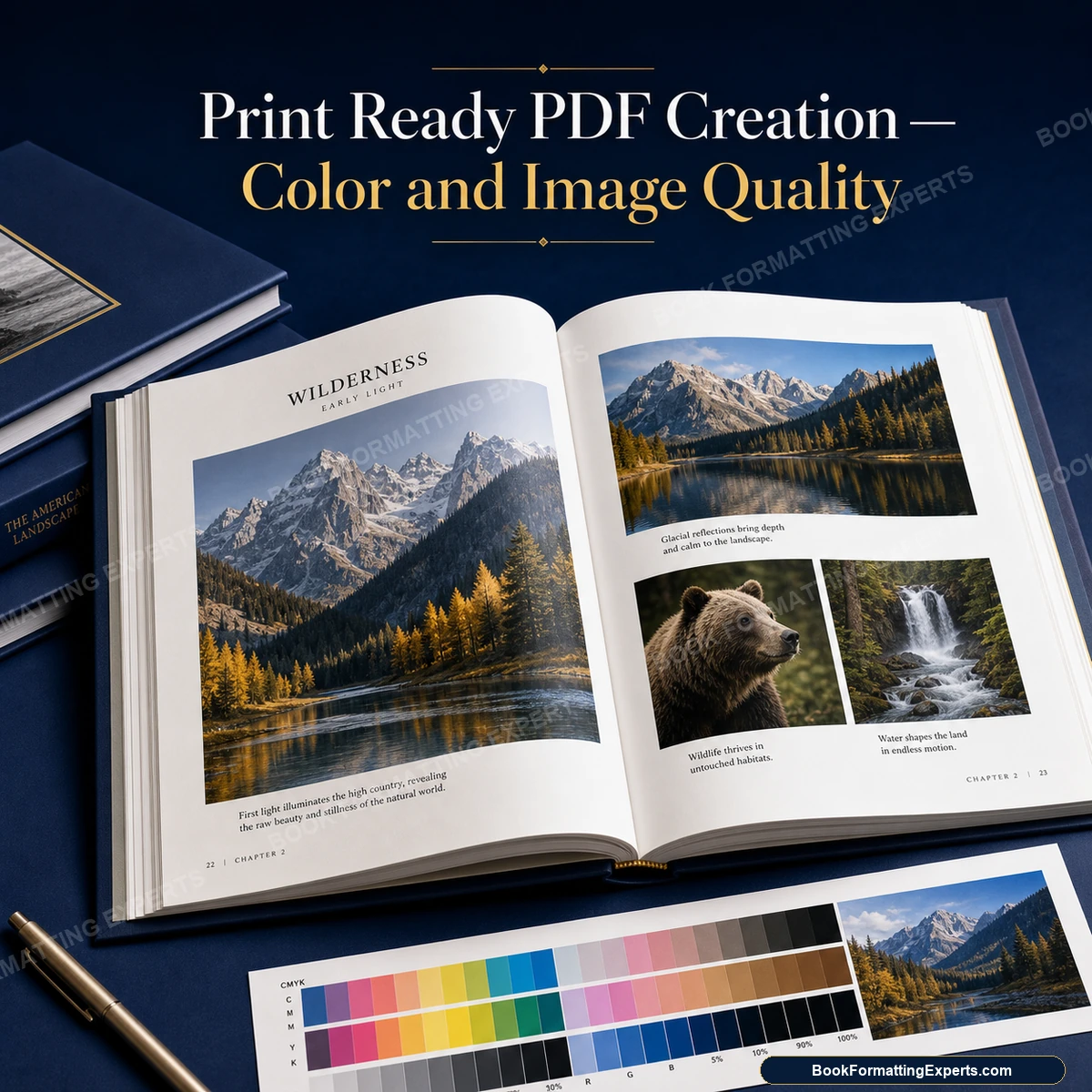 Print ready PDF creation sample by Book Formatting Experts showing colour space and image quality check