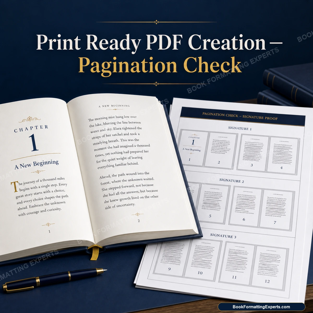 Print ready PDF creation sample by Book Formatting Experts showing a pagination and page-order check
