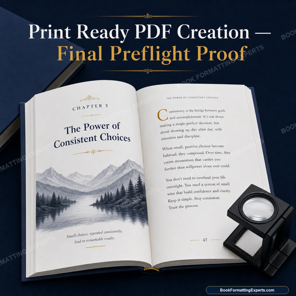 Print ready PDF creation sample by Book Formatting Experts showing a final preflight proof report