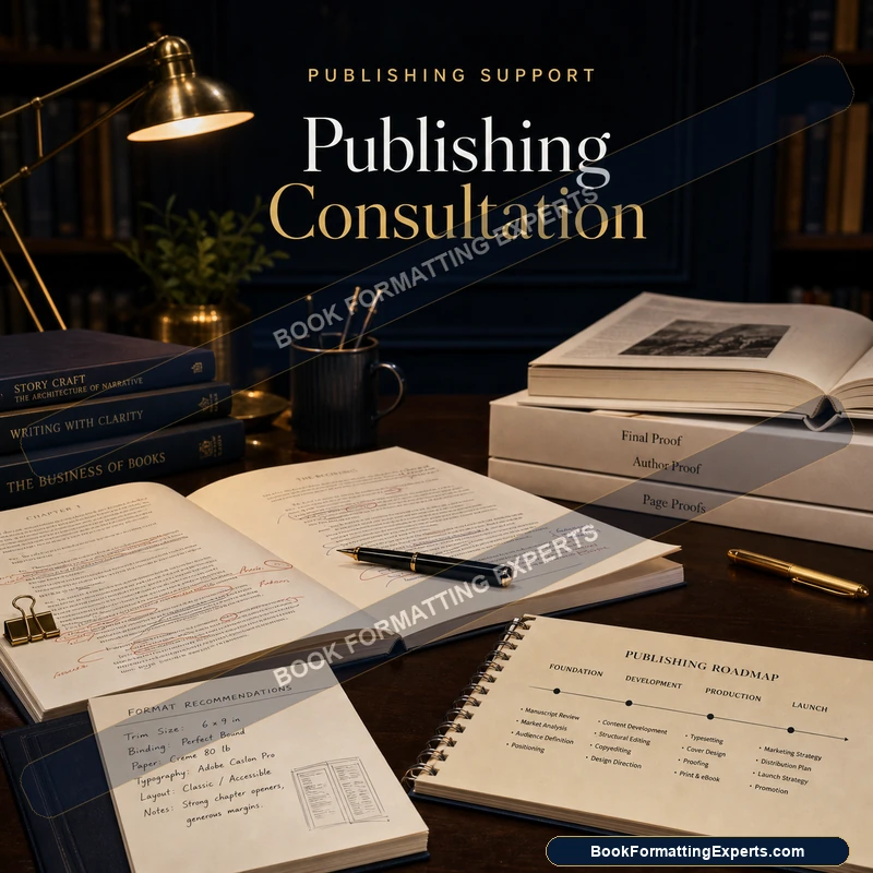 Publishing consultation sample by Book Formatting Experts showing a one-off author strategy call agenda
