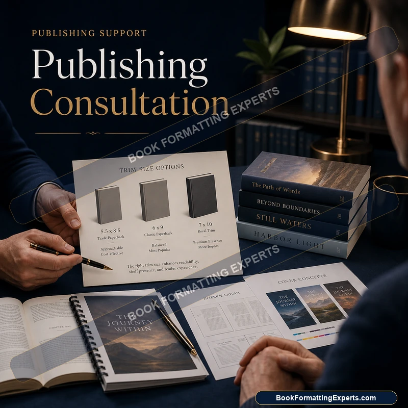 Publishing consultation sample by Book Formatting Experts showing a full launch-planning package timeline