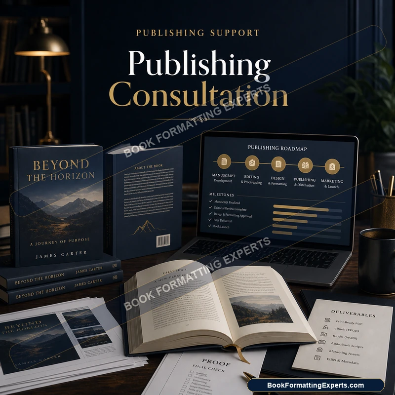 Publishing consultation sample by Book Formatting Experts showing a publishing decision map of options