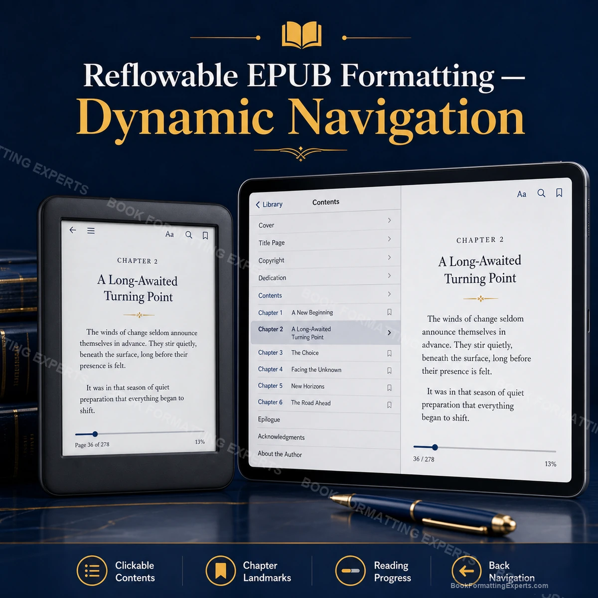 Reflowable EPUB Formatting sample showing dynamic navigation