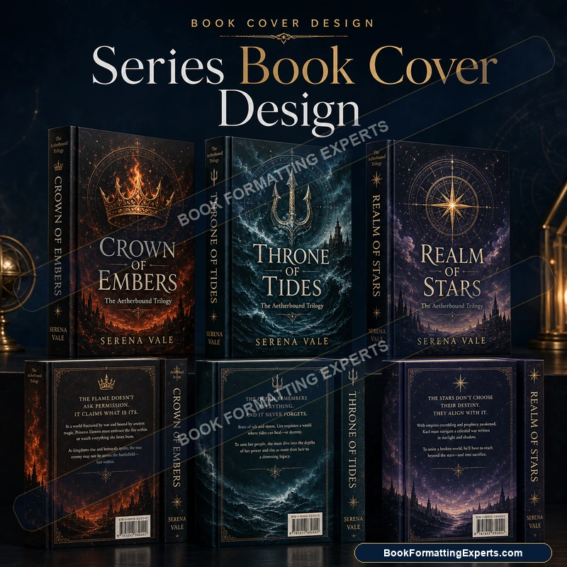 Series book cover design sample by Book Formatting Experts showing one reusable template applied across several books
