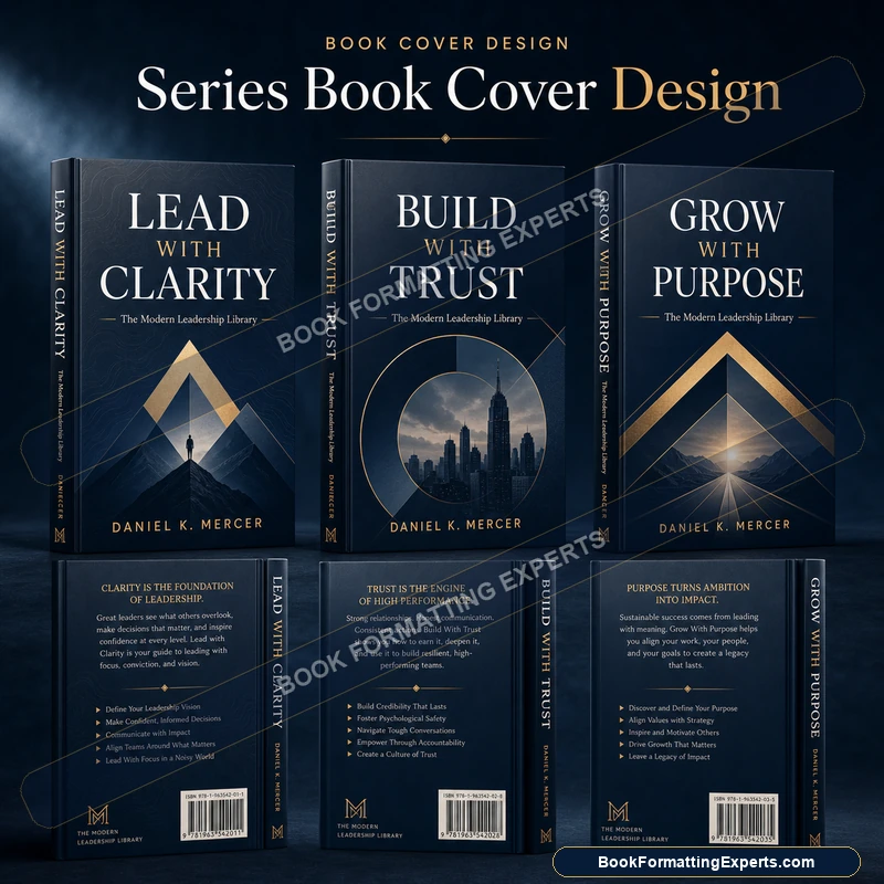 Series book cover design sample by Book Formatting Experts showing the series spines lined up as a matching set