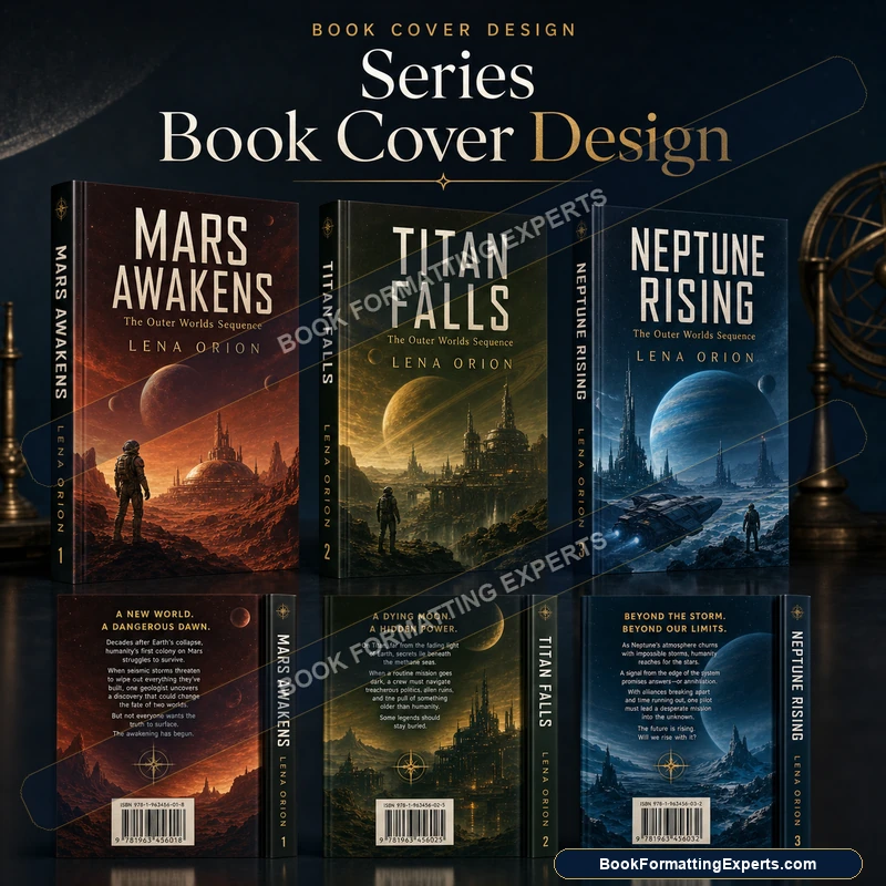 Series book cover design sample by Book Formatting Experts showing a palette that shifts book by book within one system