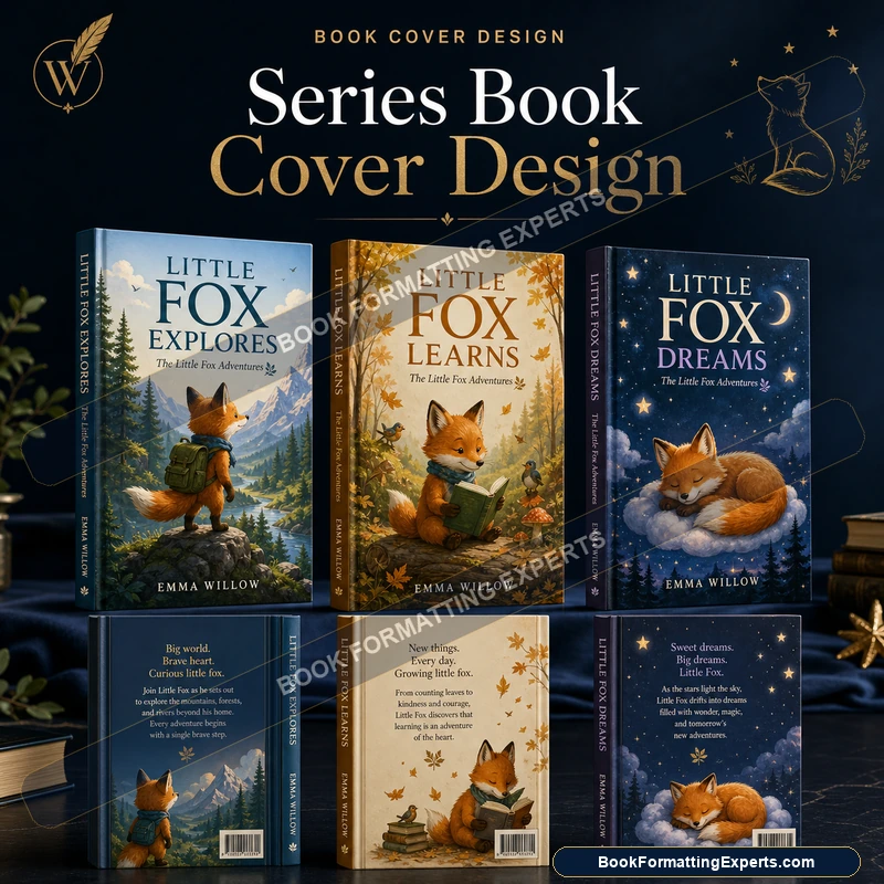 Series book cover design sample by Book Formatting Experts showing an author brand carried across multiple series