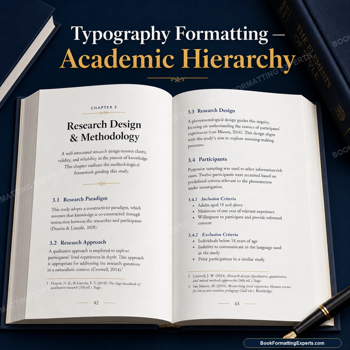 Typography formatting sample by Book Formatting Experts showing an academic interior with a multi-level hierarchy
