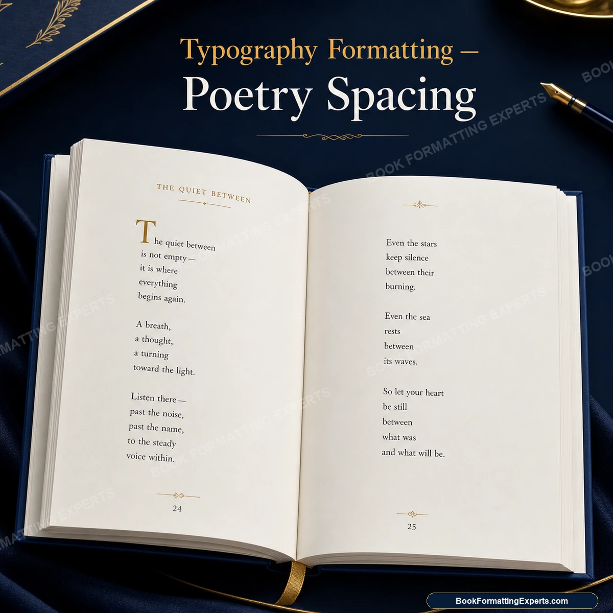 Typography formatting sample by Book Formatting Experts showing a poetry interior with careful line spacing