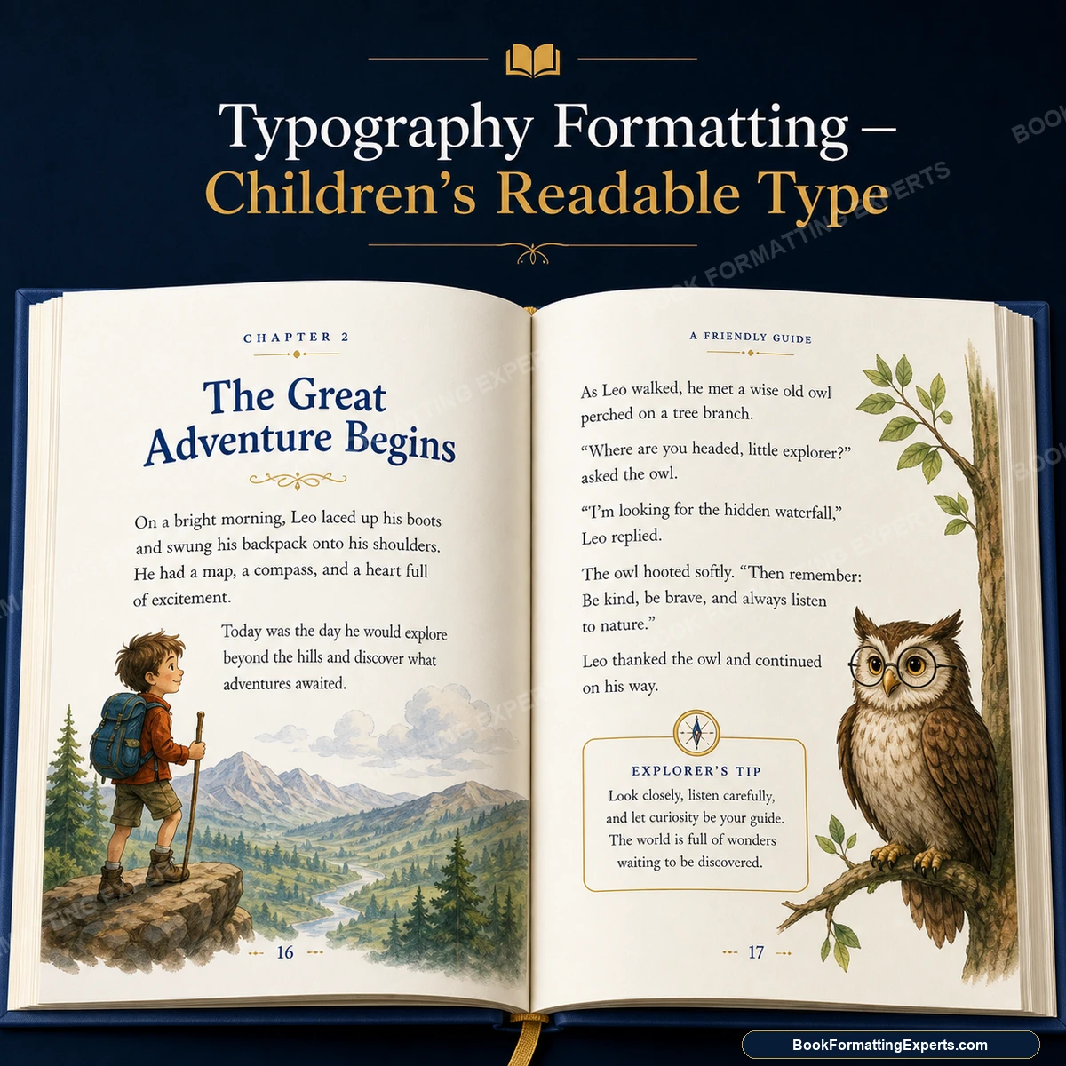 Typography formatting sample by Book Formatting Experts showing a children's interior with clear early-reader type